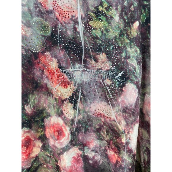 B.L.E.U. Womens Size Medium Floral Embellished Short Sleeve T-shirt Lace Sleeve - Picture 3 of 8